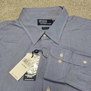 Polo Ralph Lauren‎ Men's Dress Shirt XXL Classic Fit Blue Check Long Sleeve NWT